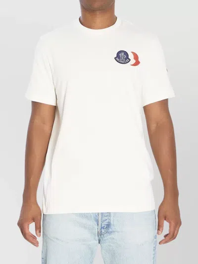 Moncler Ivory Cotton Tricolour Logo T-shirt In White