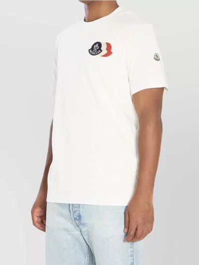 Moncler Ivory Cotton Tricolour Logo T-shirt In White
