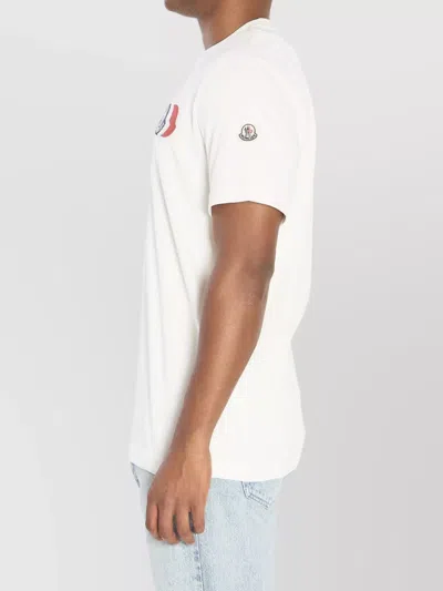 Moncler Ivory Cotton Tricolour Logo T-shirt In White