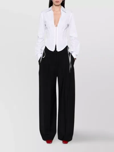 Mugler Slim Fit V-neck Optical White Organic Cotton Shirt Women In White