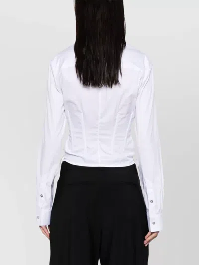 Mugler Slim Fit V-neck Optical White Organic Cotton Shirt Women In White