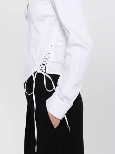 Mugler Slim Fit V-neck Optical White Organic Cotton Shirt Women In White