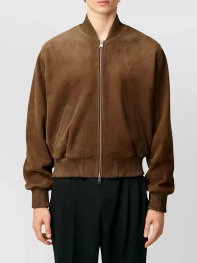 Ami Alexandre Mattiussi Goat Suede Jacket In Brown