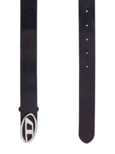 Diesel 4cm D Leather Buckle Belt In Black