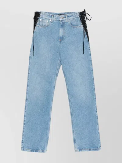 Mugler Lace-up Detail Denim Trousers With Back Pockets In Blue