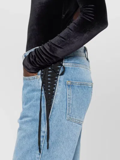 Mugler Lace-up Detail Denim Trousers With Back Pockets In Blue