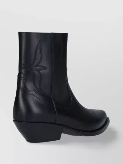 Celine Pointed Toe Cuban Heel Ankle Boots With Embroidered Detail In Black