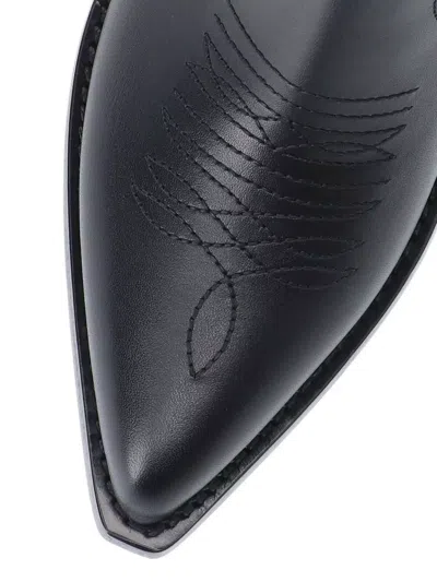 Celine Pointed Toe Cuban Heel Ankle Boots With Embroidered Detail In Black