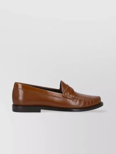 Celine Men Vivienne Leather Loafer With Perforated Triomphe Logo In Brown