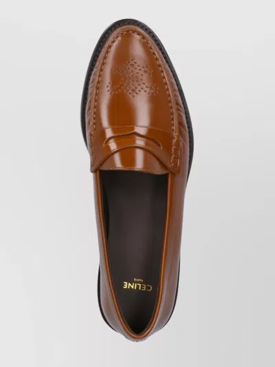 Celine Men Vivienne Leather Loafer With Perforated Triomphe Logo In Brown
