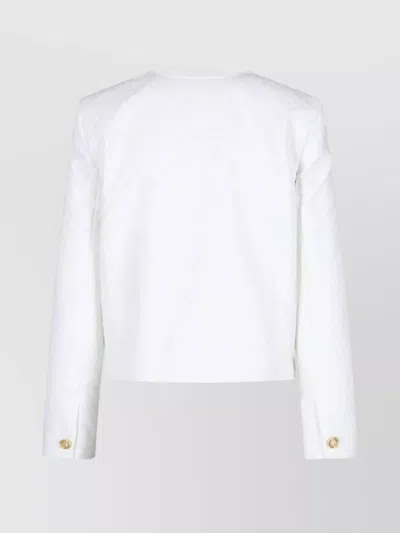 Celine Textured Fabric Jacket With Front Pockets And Gold Buttons In White