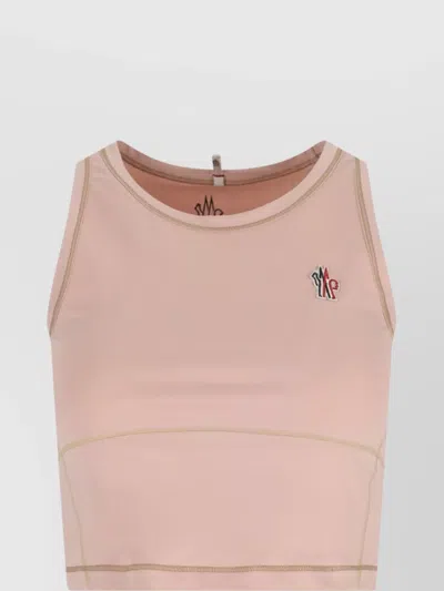 Moncler Sleeveless Crew Neck Contrast Stitching In Pink