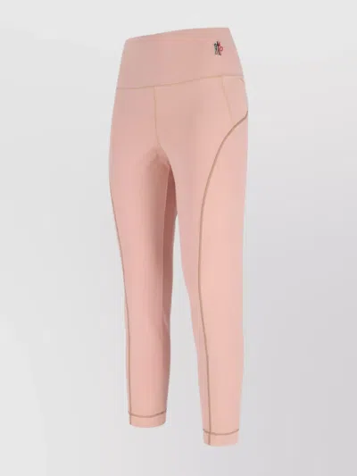 Moncler Straight Cropped Trousers Elastic Waistband In Pink