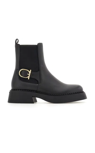 Ferragamo Tia Buckled Leather Ankle Boots In Black