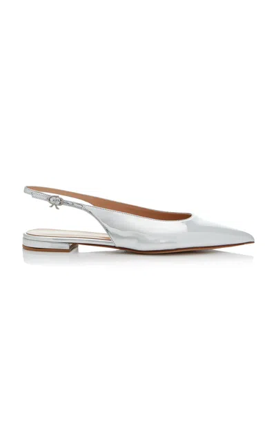 Gianvito Rossi 10mm Metallic Leather Slingback Flats In Silver