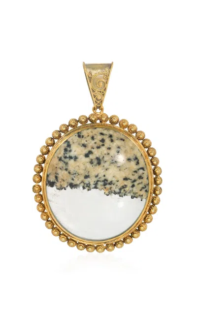 Kentshire Antique Granite And 15k Yellow Gold Quartz Locket In Gold