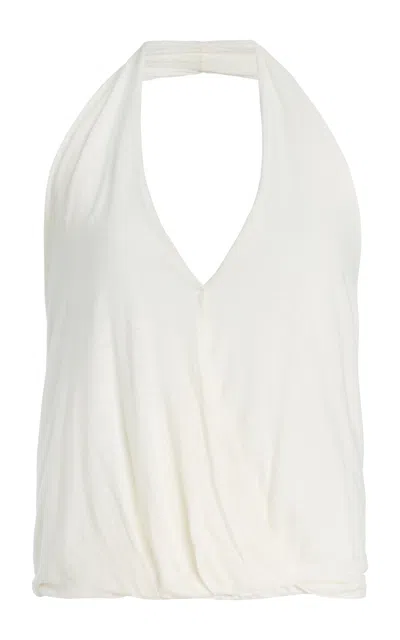 Deiji Studios Linen-blend Jersey Wrap Halter Top In White