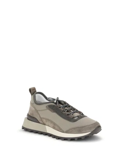 Brunello Cucinelli Streamlined Sneakers With Mesh Panels In Brown