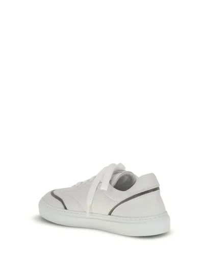 Brunello Cucinelli Leather Sneakers With Shiny Details In White