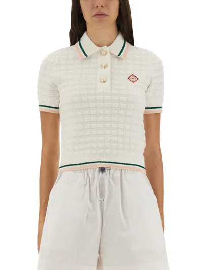 Casablanca Cotton Bouclé Polo Shirt In White