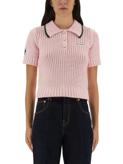 Casablanca Cotton Mouliné Polo Shirt In Pink