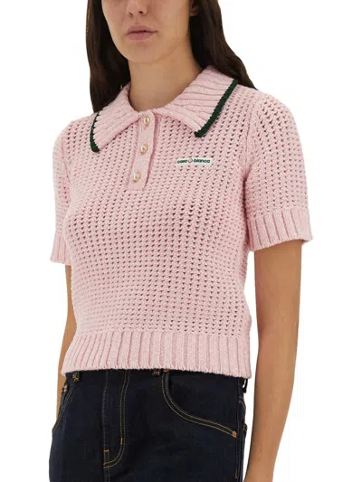 Casablanca Cotton Mouliné Polo Shirt In Pink