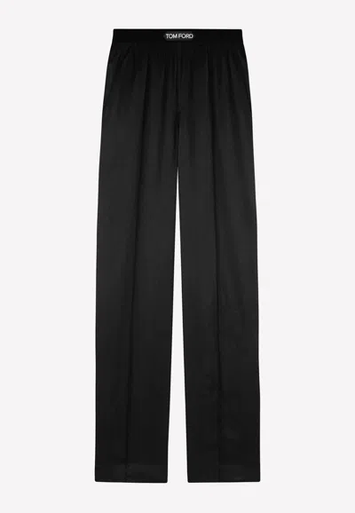 Tom Ford Stretch Silk Satin Pajama Pants In Black