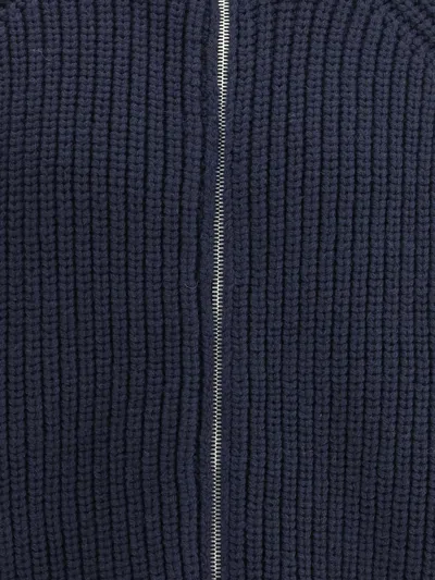 Dries Van Noten Men Zippered Wool Sweater In Blue
