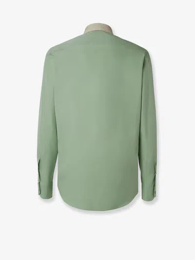 Fendi Contrast-collar Logo-embroidered Shirt In Green