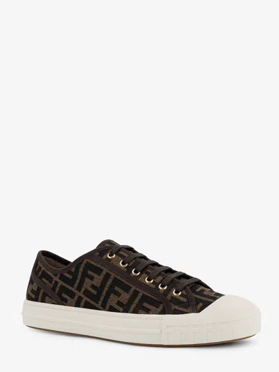 Fendi Men Brown Sneaker With All-over Ff Motif In Fabric Man In Black
