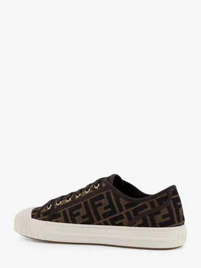 Fendi Men Brown Sneaker With All-over Ff Motif In Fabric Man In Black