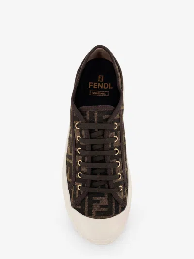 Fendi Men Brown Sneaker With All-over Ff Motif In Fabric Man In Black