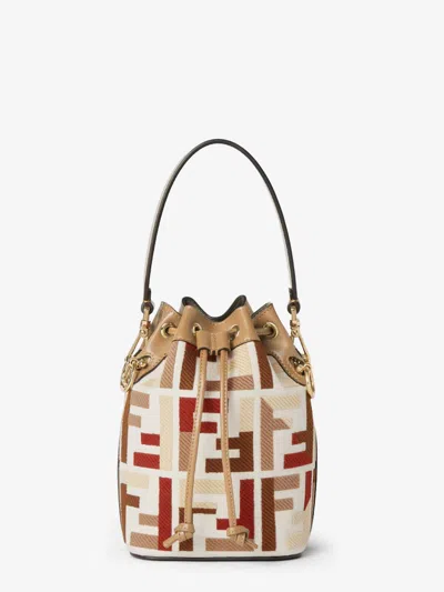Fendi Mon Tresor Canvas Bucket Bag With Ff Embroidery In Multi