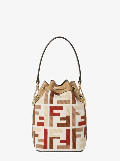 Fendi Mon Tresor Canvas Bucket Bag With Ff Embroidery In Multi