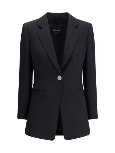 Giorgio Armani Technical Scuba Single-breasted Jacket In Black