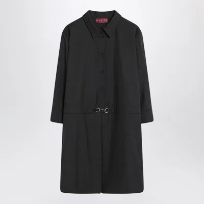 Gucci Womens Horsebit Long-sleeves Wool Mini Dress Ardesia Grey In Black