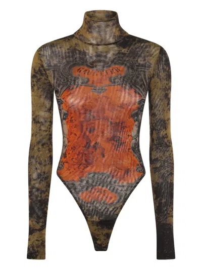 Jean Paul Gaultier Graphic Print Bodysuit In Multi