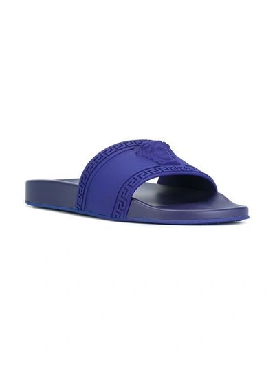 Shop Versace Medusa Pool Slides In Blue