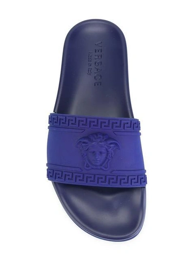 Shop Versace Medusa Pool Slides In Blue