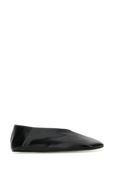 Jil Sander Black Leather Ballet Flats In Black