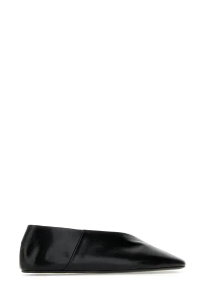 Jil Sander Black Leather Ballet Flats In Black