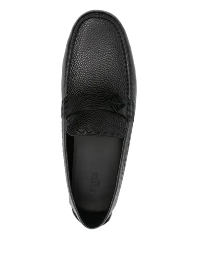 Fendi Ff Metal Driving Loafers Shoes In Black