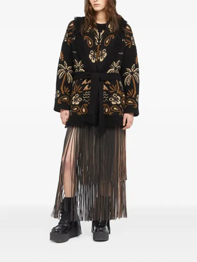 Alanui Glimpse Of Eden Wool And Cashmere Cardigan In Black