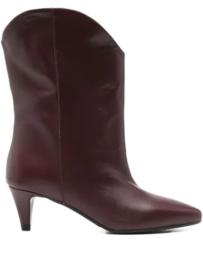 Gisel Moire 60mm Pointed-toe Leather Boots In Red