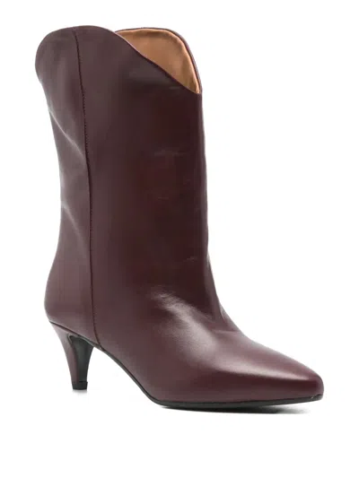 Gisel Moire 60mm Pointed-toe Leather Boots In Red