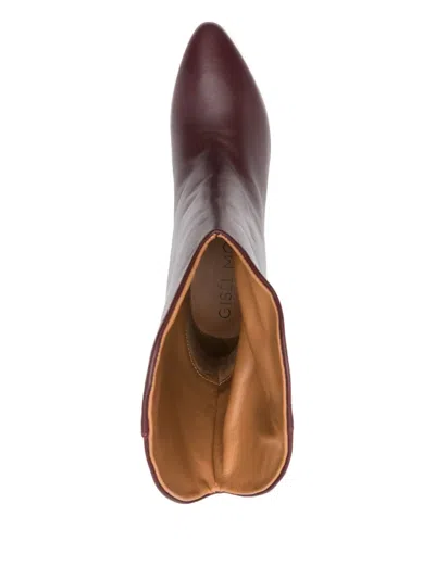 Gisel Moire 60mm Pointed-toe Leather Boots In Red