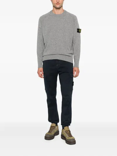 Stone Island Light Grey Cotton Fine Knit Sweaters In Gray