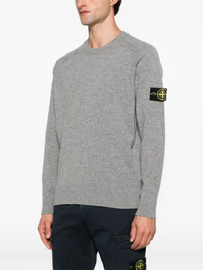 Stone Island Light Grey Cotton Fine Knit Sweaters In Gray