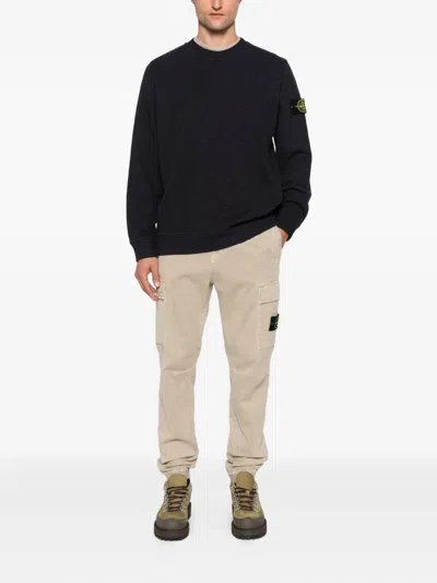 Stone Island Cotton Sweatshirt With Removable Logo Patch In Black