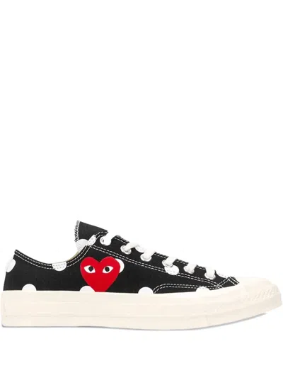 Comme Des Garçons Play X Converse Polka Dot Red Heart Sneakers In Black